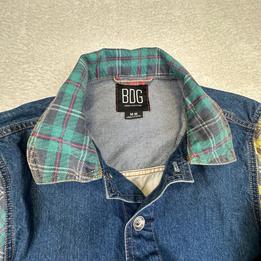 Bdg Patchwork Denim Plaid Trucker Jacket Blue Men… - image 8
